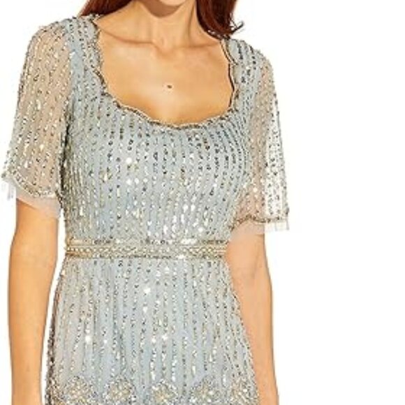 Adriana Papell Cocktail Beaded Scallop Sheath Dress - Size 10 - Picture 1 of 4